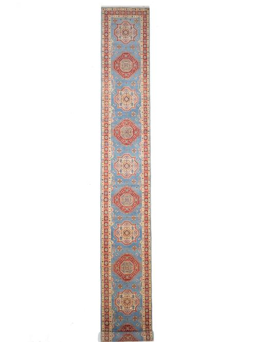 Blue Tribal Geometric 3X21 Kazak Oriental Runner Rug