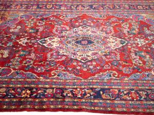 Vintage Red Floral Traditional 6'8 x 12'6 Hamedan Persian Rug